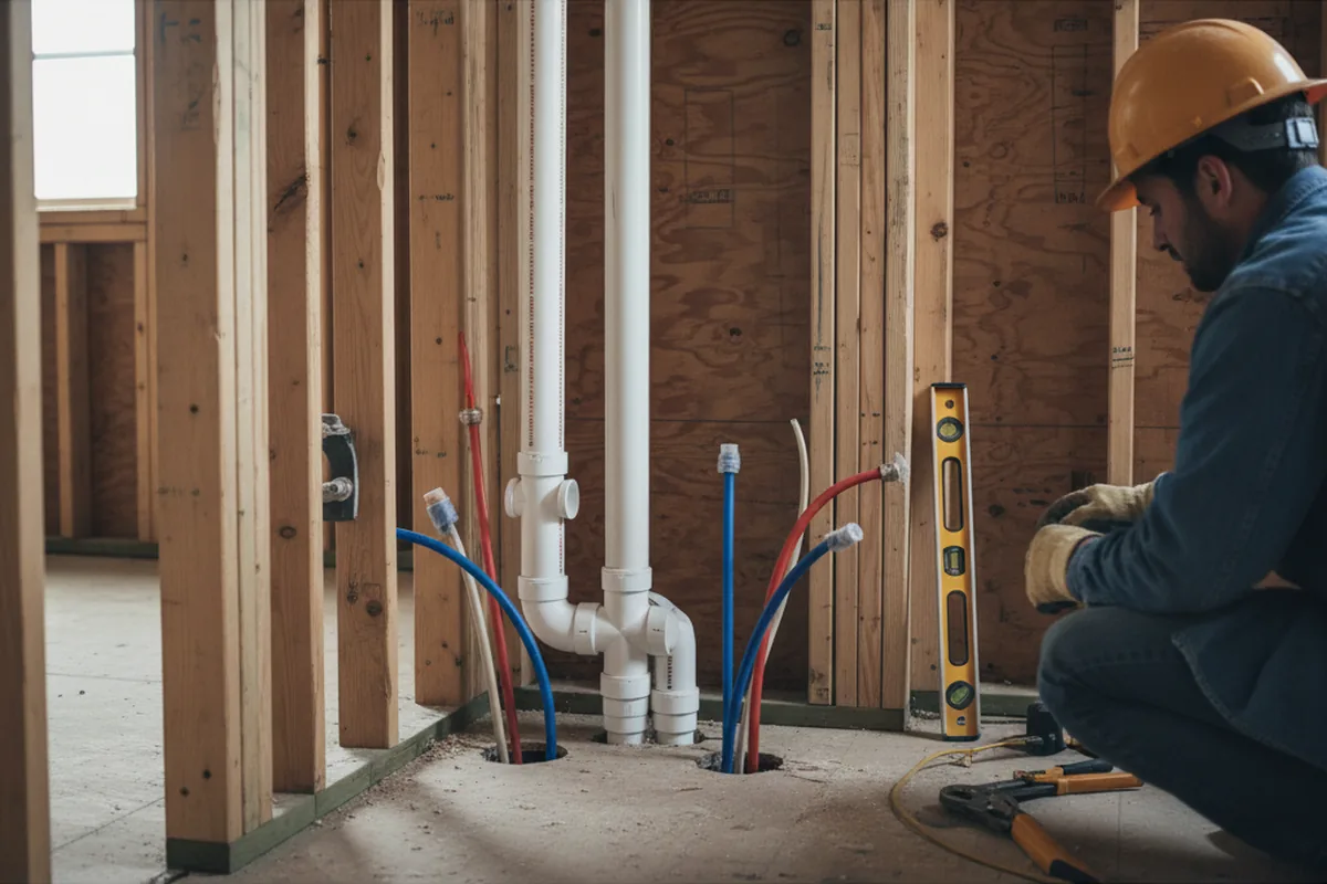 Drain and supply rough-in during Sump Pump Repair in Amlin