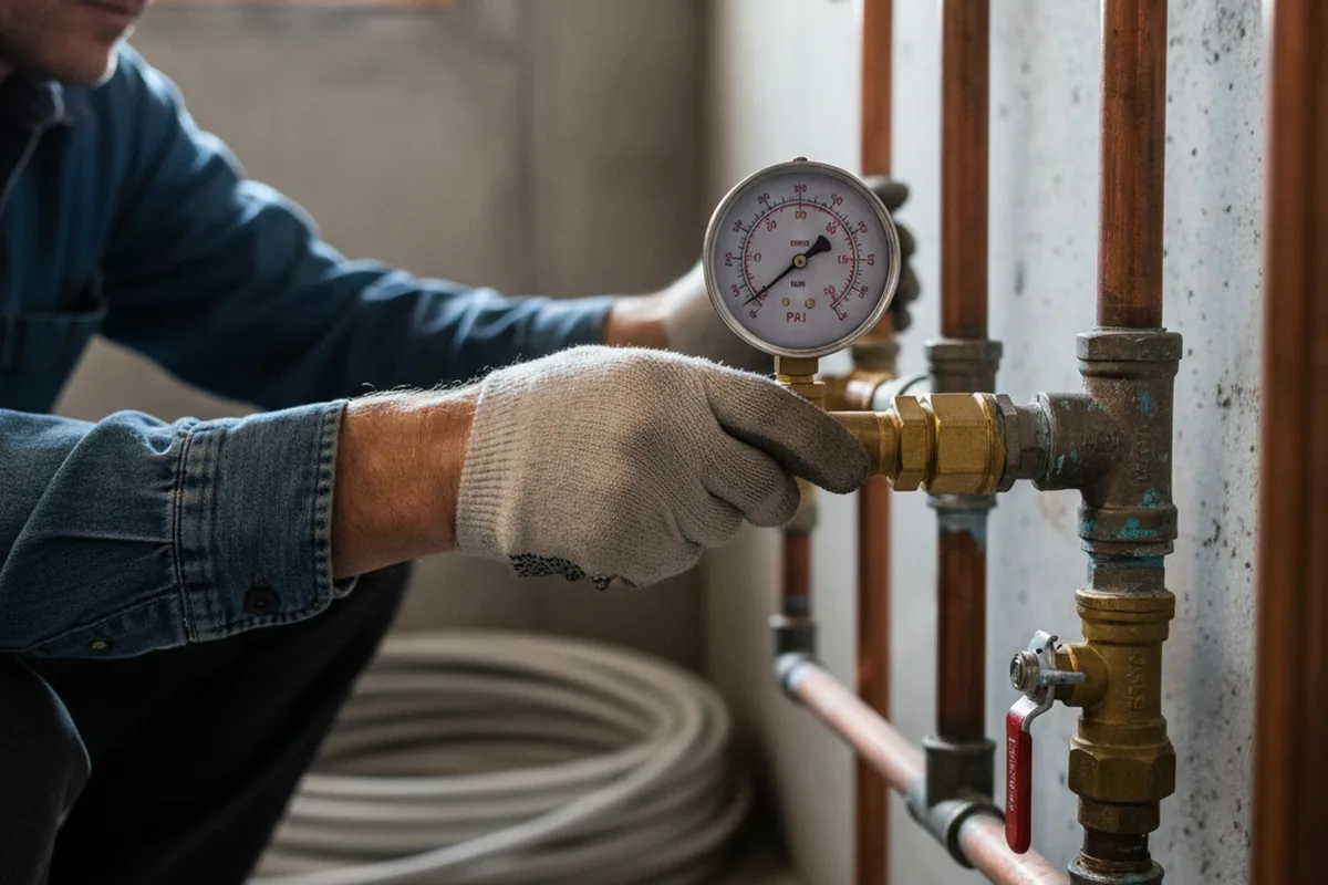 Pressure testing a repaired line during Water Line Repair in Amlin